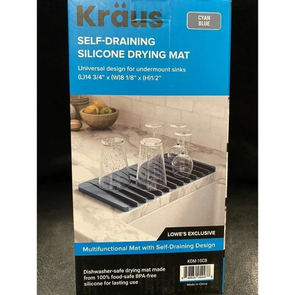 Kraus Kitchen SelfDraining Silicone Drying Mat Cyan Blue New14-3/4 x 8-1/8 x 1/2 - Picture 1 of 13